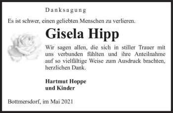 Traueranzeige von Gisela Hipp  von Magdeburger Volksstimme