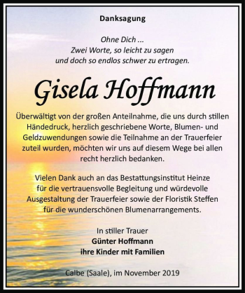 Traueranzeige von Gisela Hoffmann  von Magdeburger Volksstimme
