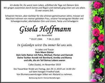 Traueranzeige von Gisela Hoffmann (geb. Bauersfeld)  von Magdeburger Volksstimme