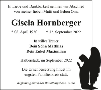 Traueranzeige von Gisela Hornberger  von Magdeburger Volksstimme