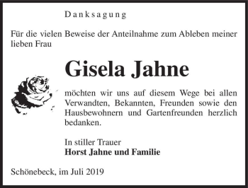 Traueranzeige von Gisela Jahne  von Magdeburger Volksstimme