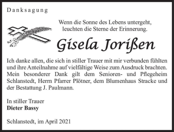 Traueranzeige von Gisela Jorißen  von Magdeburger Volksstimme