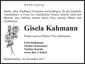 Traueranzeige von Gisela Kahmann  von Magdeburger Volksstimme