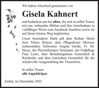 Traueranzeige von Gisela Kahnert  von Magdeburger Volksstimme