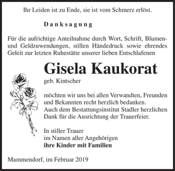 Traueranzeige von Gisela Kaukorat (geb. Kintscher)  von Magdeburger Volksstimme
