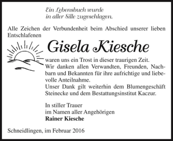 Traueranzeige von Gisela Kiesche  von Magdeburger Volksstimme