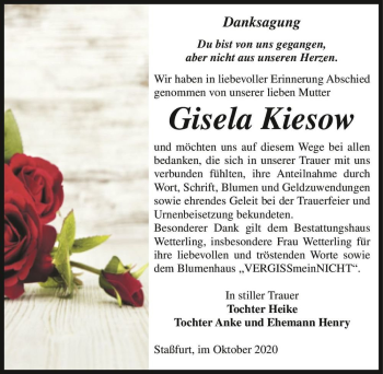 Traueranzeige von Gisela Kiesow  von Magdeburger Volksstimme