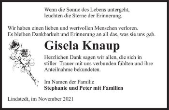 Traueranzeige von Gisela Knaup  von Magdeburger Volksstimme