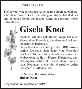 Traueranzeige von Gisela Knot  von Magdeburger Volksstimme