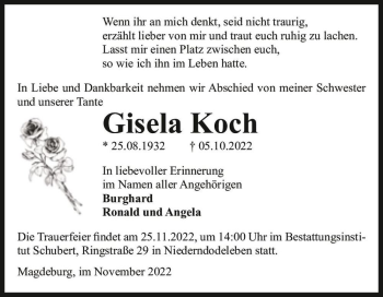 Traueranzeige von Gisela Koch  von Magdeburger Volksstimme