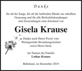 Traueranzeige von Gisela Krause  von Magdeburger Volksstimme