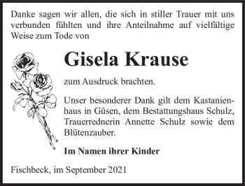 Traueranzeige von Gisela Krause  von Magdeburger Volksstimme