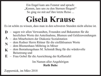 Traueranzeige von Gisela Krause  von Magdeburger Volksstimme