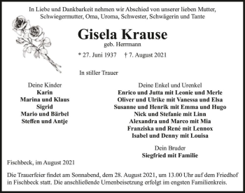 Traueranzeige von Gisela Krause (geb. Herrmann)  von Magdeburger Volksstimme