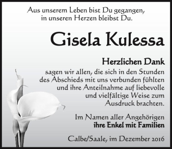 Traueranzeige von Gisela Kulessa  von Magdeburger Volksstimme