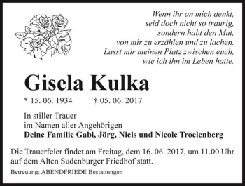 Traueranzeige von Gisela Kulka  von Magdeburger Volksstimme