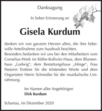 Traueranzeige von Gisela Kurdum  von Magdeburger Volksstimme