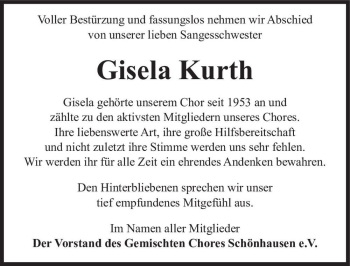 Traueranzeige von Gisela Kurth  von Magdeburger Volksstimme