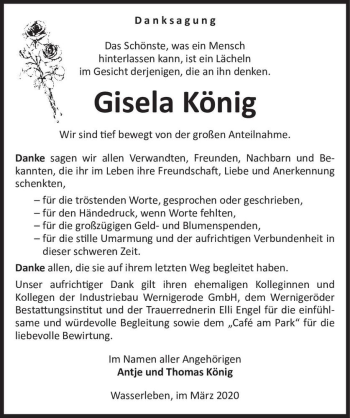 Traueranzeige von Gisela König  von Magdeburger Volksstimme