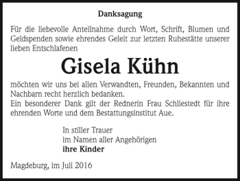 Traueranzeige von Gisela Kühn  von Magdeburger Volksstimme