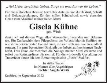 Traueranzeige von Gisela Kühne (geb. Wirth)  von Magdeburger Volksstimme
