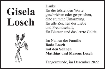 Traueranzeige von Gisela Losch  von Magdeburger Volksstimme