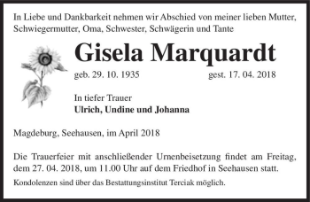 Traueranzeige von Gisela Marquardt  von Magdeburger Volksstimme