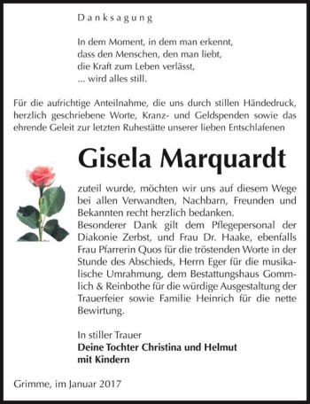 Traueranzeige von Gisela Marquardt  von Magdeburger Volksstimme