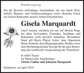Traueranzeige von Gisela Marquardt  von Magdeburger Volksstimme