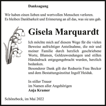 Traueranzeige von Gisela Marquardt  von Magdeburger Volksstimme
