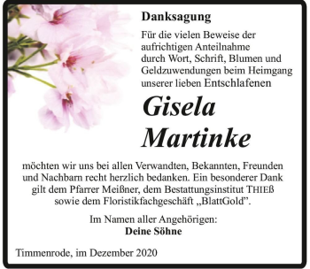 Traueranzeige von Gisela Martinke  von Magdeburger Volksstimme