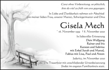 Traueranzeige von Gisela Mech  von Magdeburger Volksstimme