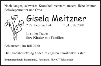 Traueranzeige von Gisela Meitzner  von Magdeburger Volksstimme