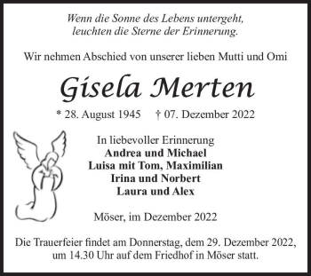 Traueranzeige von Gisela Merten  von Magdeburger Volksstimme