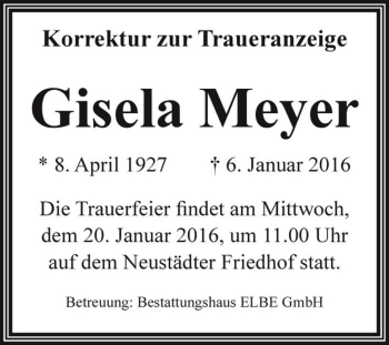 Traueranzeige von Gisela Meyer  von Magdeburger Volksstimme