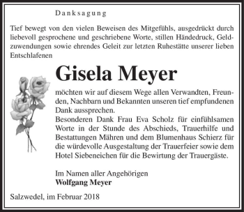 Traueranzeige von Gisela Meyer  von Magdeburger Volksstimme