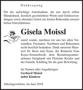 Traueranzeige von Gisela Moissl  von Magdeburger Volksstimme