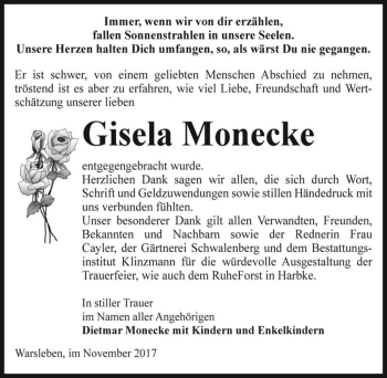Traueranzeige von Gisela Monecke  von Magdeburger Volksstimme