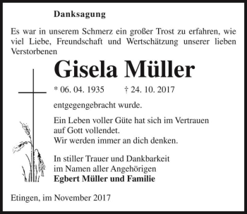 Traueranzeige von Gisela Müller  von Magdeburger Volksstimme