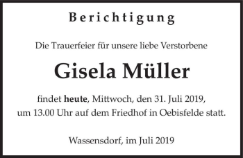 Traueranzeige von Gisela Müller  von Magdeburger Volksstimme