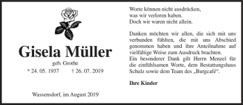 Traueranzeige von Gisela Müller (geb. Grothe)  von Magdeburger Volksstimme
