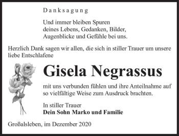 Traueranzeige von Gisela Negrassus  von Magdeburger Volksstimme