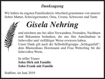 Traueranzeige von Gisela Nehring  von Magdeburger Volksstimme