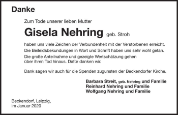 Traueranzeige von Gisela Nehring (geb. Stroh)  von Magdeburger Volksstimme