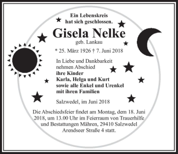 Traueranzeige von Gisela Nelke (geb. Lankau)  von Magdeburger Volksstimme