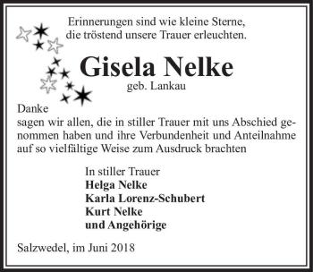 Traueranzeige von Gisela Nelke (geb. Lankau)  von Magdeburger Volksstimme
