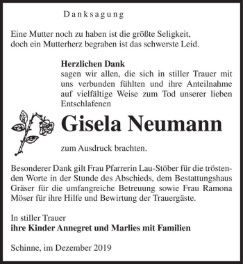 Traueranzeige von Gisela Neumann  von Magdeburger Volksstimme