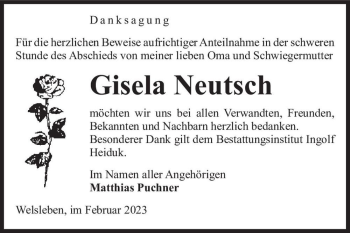 Traueranzeige von Gisela Neutsch  von Magdeburger Volksstimme