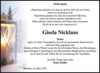 Traueranzeige von Gisela Nicklaus  von Magdeburger Volksstimme