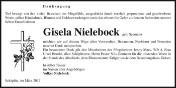 Traueranzeige von Gisela Nielebock (geb. Seemann)  von Magdeburger Volksstimme